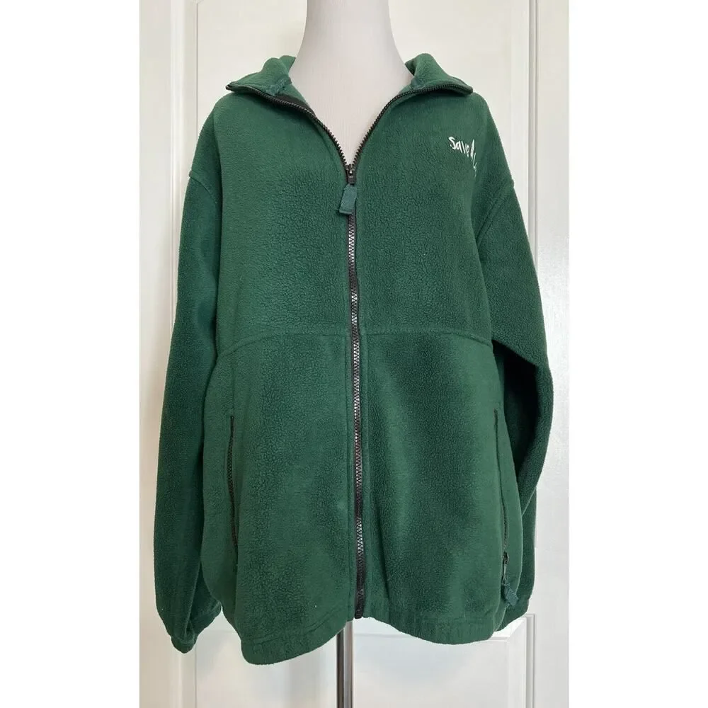 SAVE LANDS White Logo Forest Fleece Jacket Full Zip Cozy Unisex Men's Women's M - Picture 4 of 12